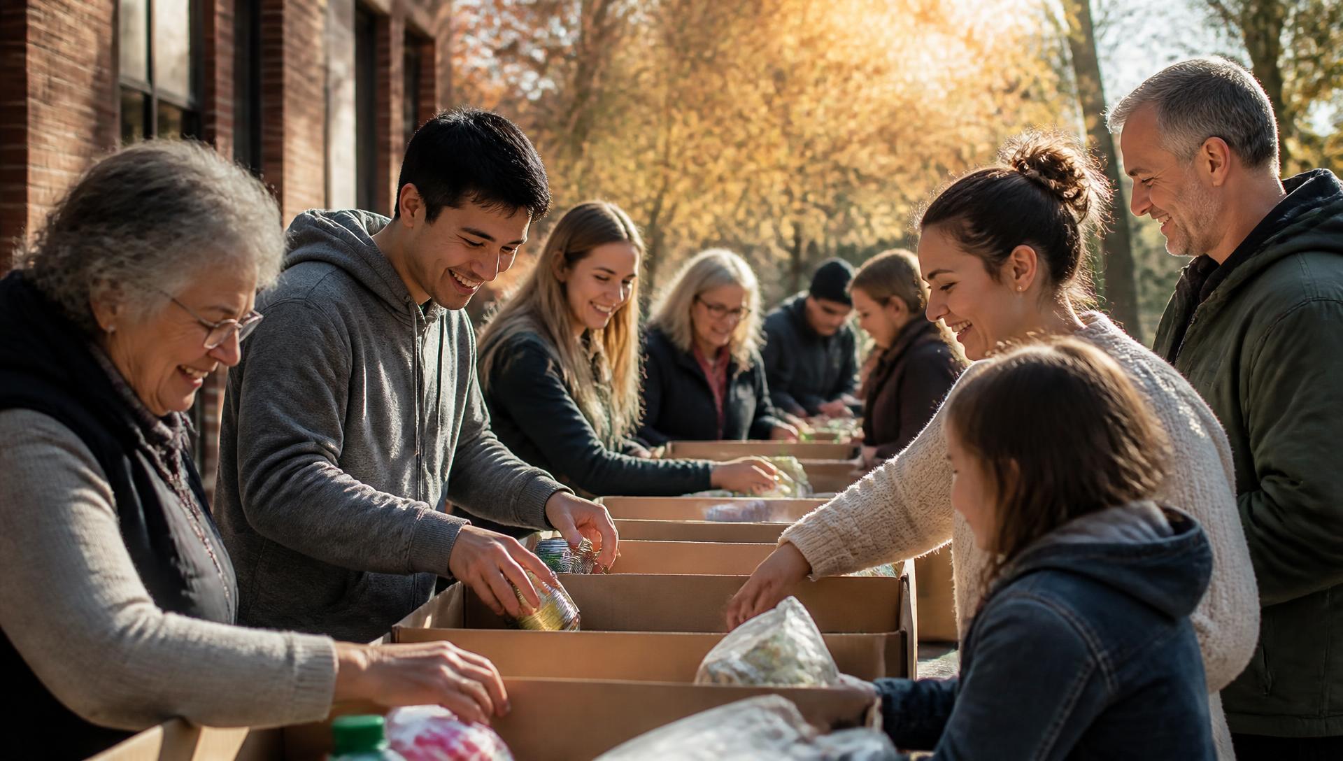 Faith UMC community members packing boxes together while serving neighbors in Lancaster County, Pennsylvania